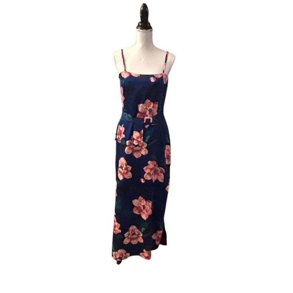 Banana Republic Navy Floral Maxi Dress Spaghetti Strap Size Large